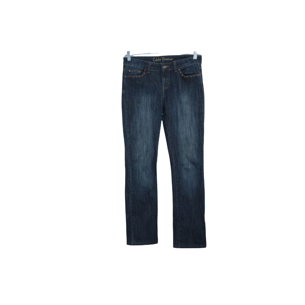 CACHE PREMIUM WOMENS SIZE 6 STUDDED POCKETS MID RISE BLUE JEANS